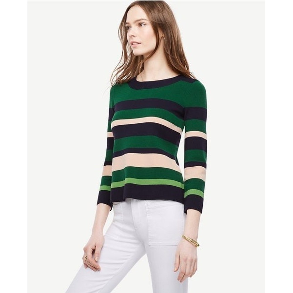 Ann Taylor Multi Stripe Pullover Sweater Womens XL Heavy Knit Viscose